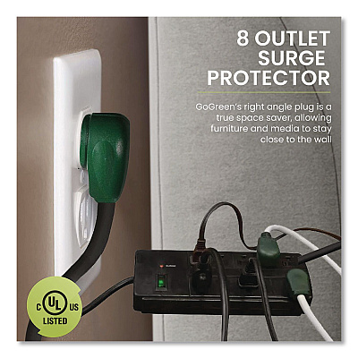 GoGreen Power 8 Outlet Surge Protector, 6 ft Cord, 750 J, Black (GG18316BK)