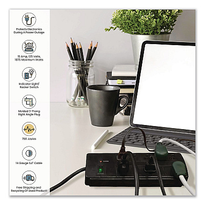 GoGreen Power 8 Outlet Surge Protector, 6 ft Cord, 750 J, Black (GG18316BK)