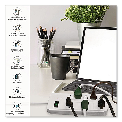 GoGreen Power 8 Outlet Surge Protector, 6 ft Cord, 750 J, White (GG18316WH)