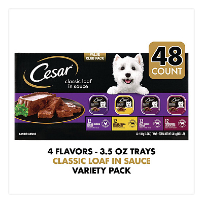 Cesar Classic Wet Dog Food Variety, Assorted Flavors, 3.5 oz Tray, 48/Carton (22002663)