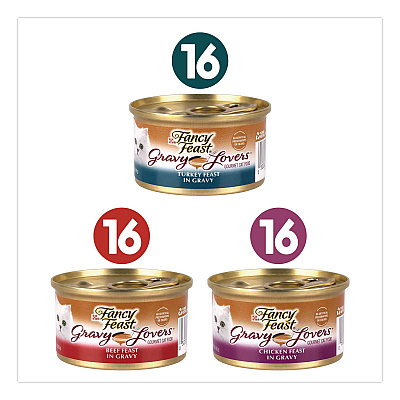 Fancy Feast Gravy Lovers Poultry and Beef Variety Pack, Assorted Flavors, 3 oz Can, 48/Carton (22002666)