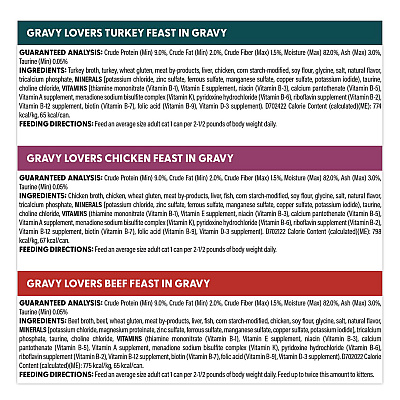 Fancy Feast Gravy Lovers Poultry and Beef Variety Pack, Assorted Flavors, 3 oz Can, 48/Carton (22002666)