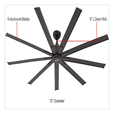 Global Industrial Industrial Ceiling Fan, 72", 6 Speeds, 9,400 CFM, Black (293047)