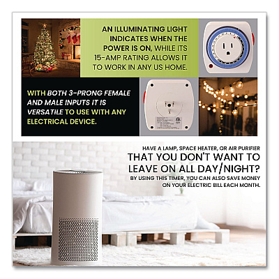 GoGreen Power AC Indoor Timer, Analog, 4 x 3, White (GG36011)