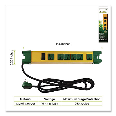 GoGreen Power 6 Outlet Metal Surge Protector, 6 ft Cord, 250 J, Yellow (GG26114)