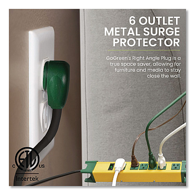 GoGreen Power 6 Outlet Metal Surge Protector, 6 ft Cord, 250 J, Yellow (GG26114)