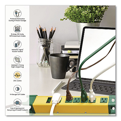GoGreen Power 6 Outlet Metal Surge Protector, 6 ft Cord, 250 J, Yellow (GG26114)