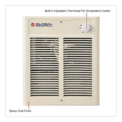 Global Industrial Fan Forced Wall Heater, Shaded Pole Motor, 1,500/2,000 W, 10.63 x 4.75 x 12.25, White (246745)