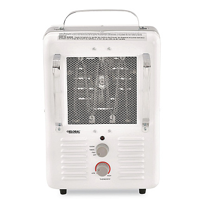 Global Industrial Portable Milkhouse Style Electric Heater, 1,500 W, 8 x 10.25 x 15.75, White (246098)