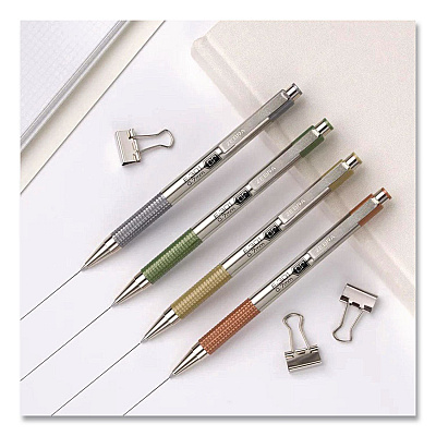 Zebra F-301 Signature Series Earthy Tones Ballpoint Pen, Retractable, Fine 0.7 mm, Black Ink, Pewter Barrel, 4/Pack (27214)