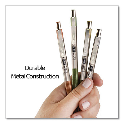 Zebra F-301 Signature Series Earthy Tones Ballpoint Pen, Retractable, Fine 0.7 mm, Black Ink, Pewter Barrel, 4/Pack (27214)