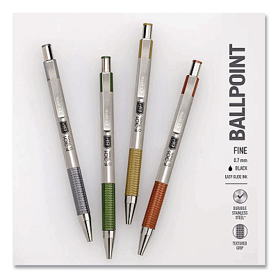 Zebra F-301 Signature Series Earthy Tones Ballpoint Pen, Retractable, Fine 0.7 mm, Black Ink, Sandstone Barrel, 4/Pack (27254)