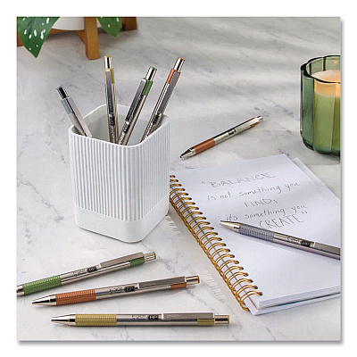 Zebra F-301 Signature Series Earthy Tones Ballpoint Pen, Retractable, Fine 0.7 mm, Black Ink, Sandstone Barrel, 4/Pack (27254)