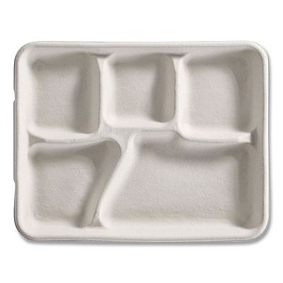 Chinet Savaday Molded Fiber Dinnerware, 5-Compartment Plate, Paper, 10.5" dia, White, 250/Carton (21040)