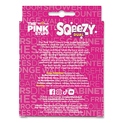 The Pink Stuff Sqeezy Dual Scrubber/Sponge, 4 x 5.3, 3.8" Thick, Pink, 12/Carton (823773CT)