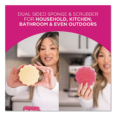 The Pink Stuff Sqeezy Dual Scrubber/Sponge, 4 x 5.3, 3.8" Thick, Pink, 12/Carton (823773CT)