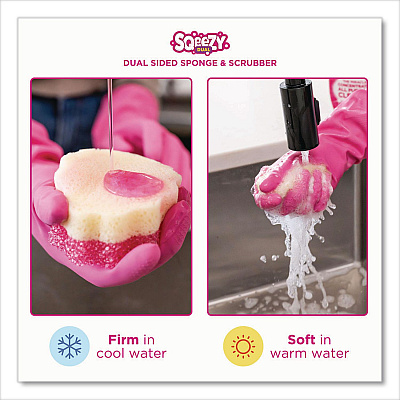 The Pink Stuff Sqeezy Dual Scrubber/Sponge, 4 x 5.3, 3.8" Thick, Pink, 12/Carton (823773CT)