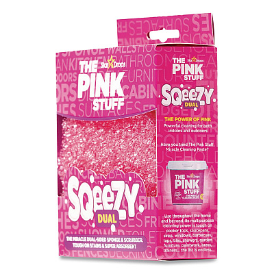 The Pink Stuff Sqeezy Dual Scrubber/Sponge, 4 x 5.3, 3.8" Thick, Pink, 12/Carton (823773CT)