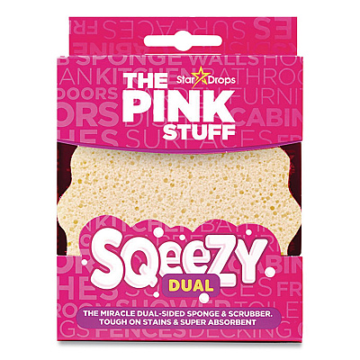 The Pink Stuff Sqeezy Dual Scrubber/Sponge, 4 x 5.3, 3.8" Thick, Pink, 12/Carton (823773CT)