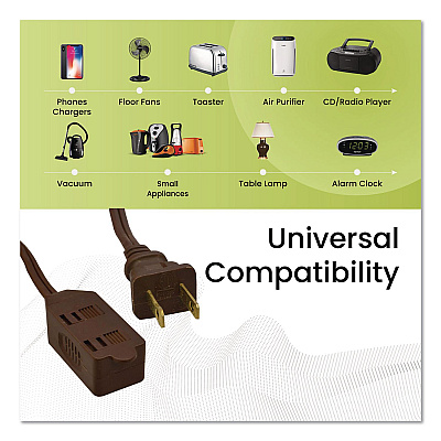 GoGreen Power Household Extension Cord, 15 ft, 13 A, Brown, 3/Pack (GG248153)