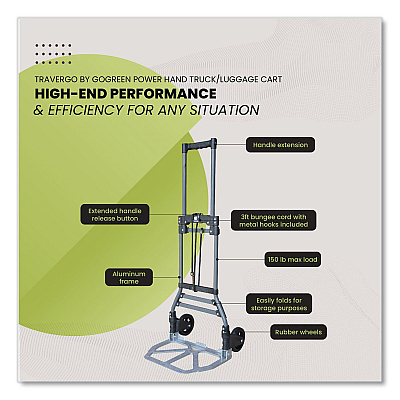 GoGreen Power Luggage Cart ,150 lbs Capacity, 40 x 15.25 x 16.5, Gray (TR1800)