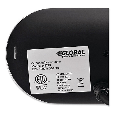 Global Industrial Infrared Patio Heater Free Standing with Remote Control, 1,500 W, 35.38 x 5.13 x 42 to 82, Black (246722)