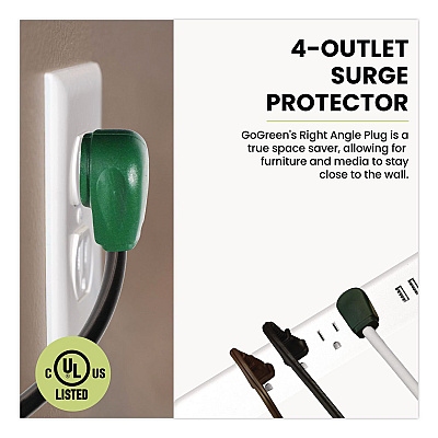 GoGreen Power Four-Outlet Surge Protector with Three USB Ports, 4 ft Cord Length Cord, 450 J, White (GG1462USBC)