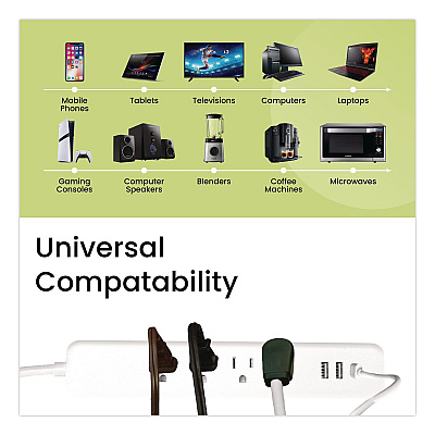 GoGreen Power Four-Outlet Surge Protector with Three USB Ports, 4 ft Cord Length Cord, 450 J, White (GG1462USBC)