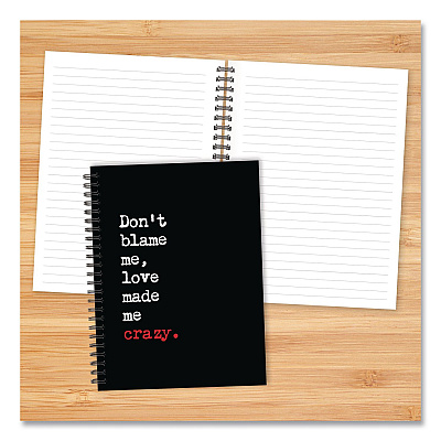 Love Made Me Crazy Undated Journal, Medium/College Rule, Black/White/Red Cover, (80) 8 x 6 Sheets (55052)