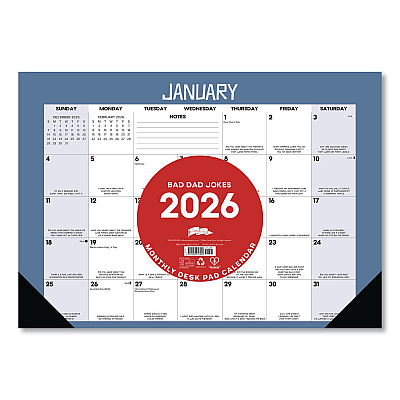 Bad Dad Jokes Monthly Desk Pad Calendar, 17 x 12, White/Multicolor Sheets, Black Headband/Corners, 12-Month (Jan to Dec) 2026 (57056)