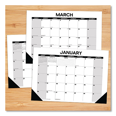 Basic Small Monthly Desk Pad Calendar, 17 x 12, White/Gray/Black Sheets, Black Headband/Corners, 12-Month (Jan to Dec) 2026 (57063)