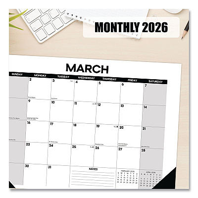 Basic Small Monthly Desk Pad Calendar, 17 x 12, White/Gray/Black Sheets, Black Headband/Corners, 12-Month (Jan to Dec) 2026 (57063)