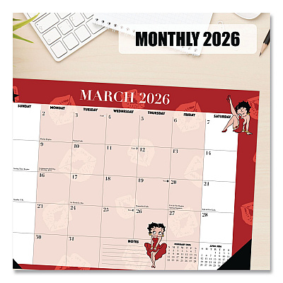 Betty Boop Small Monthly Desk Pad Calendar, 17 x 12, Red/White Sheets, Black Headband, Black Corners, 12-Month (Jan-Dec) 2026 (57087)