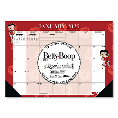 Betty Boop Small Monthly Desk Pad Calendar, 17 x 12, Red/White Sheets, Black Headband, Black Corners, 12-Month (Jan-Dec) 2026 (57087)
