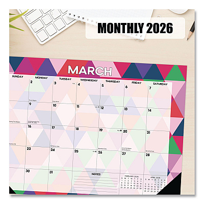 Modern Small Geometric Monthly Desk Pad Calendar, 17 x 12, Multicolor Sheets, Black Headband/Corners, 12-Month (Jan-Dec) 2026 (57117)