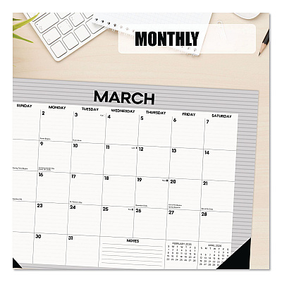 Pinstripe Small Monthly Desk Pad Calendar, 17 x 12, White/Gray Sheets, Black Headband, Black Corners, 12-Month (Jan-Dec) 2026 (57131)
