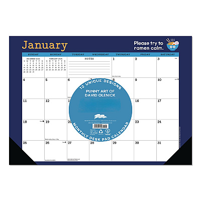 Punny Art of David Olenick Monthly Desk Pad Calendar, 17x12, White/Multicolor, Black Headband/Corners, 12-Month Jan-Dec 2026 (57148)