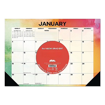 Rainbow Gradient Small Monthly Desk Pad Calendar, 17 x 12, White Sheets, Black Headband/Corners, 12-Month (Jan to Dec): 2026 (57155)