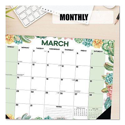 Succulents Small Monthly Desk Pad Calendar, 17 x 12, White Sheets, Black Headband/Corners, 12-Month (Jan to Dec): 2026 (57162)