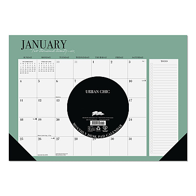 Urban Chic Small Monthly Desk Pad Calendar, 17 x 12, White Sheets, Black Headband/Corners, 12-Month (Jan to Dec): 2026 (57179)