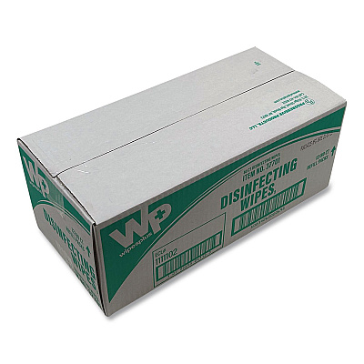 Carlisle WipesPlus Disinfecting Surface Wipes, 1-Ply, 7 x 8, Lemon, White, 80 Wipes/Refill Pack, 12 Packs/Carton (37701)