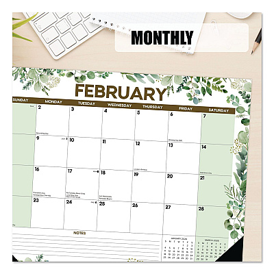 Eucalyptus Large Monthly Desk Pad Calendar, 22 x 17, White/Green Sheets, Black Headband/Corners, 12-Month (Jan to Dec) 2026 (57223)