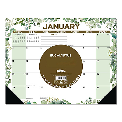 Eucalyptus Large Monthly Desk Pad Calendar, 22 x 17, White/Green Sheets, Black Headband/Corners, 12-Month (Jan to Dec) 2026 (57223)