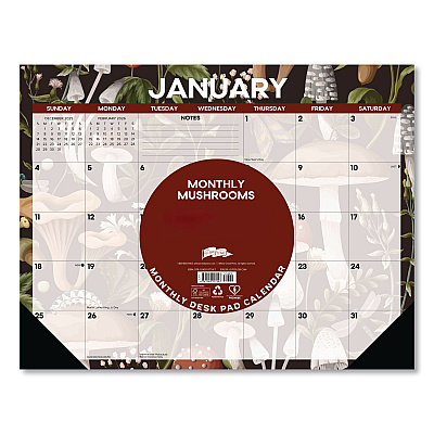 Mushrooms Large Monthly Desk Pad Calendar, 22 x 17, Multicolor Sheets, Black Headband/Corners, 12-Month (Jan to Dec) 2026 (57247)
