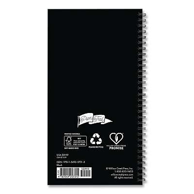 Black Softcover Weekly/Monthly Spiral Planner. 6.5 x 3.5, Black Cover, 12-Month (Jan to Dec): 2026 (57315)