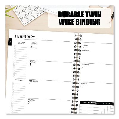 Basic Black Weekly/Monthly Planner, 8.5 x 6.5 Black Cover, 12-Month (Jan to Dec): 2026 (57827)