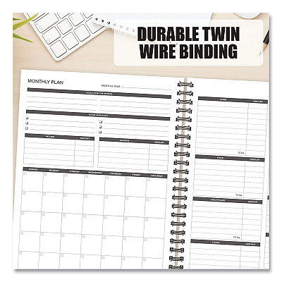 Budget Monthly Planner, 11 x 8.5, Black Cover, 12-Month, Undated (40324)