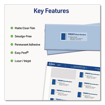 Avery Matte Clear Address Labels with Sure Feed Technology, Inkjet/Laser, 1.33 x 4, 14/Sheet, 10 Sheets/Pack (08124)
