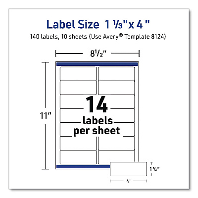 Avery Matte Clear Address Labels with Sure Feed Technology, Inkjet/Laser, 1.33 x 4, 14/Sheet, 10 Sheets/Pack (08124)