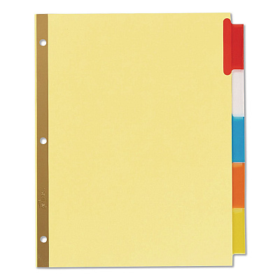 Avery Insertable Big Tab Dividers, 5-Tab, Double-Sided Gold Edge Reinforcing, 11 x 8.5, Buff, Assorted Tabs, 48 Sets/Carton (11109CT)